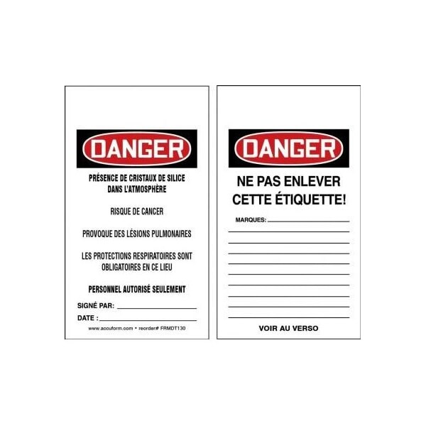 Accuform French Safety Tags, DANGER RESPIRABLE CRYSTALLINE SILICA, 5.75in x 3.25in, PF-Cardstock, 25PK FRMDT130CTP - main